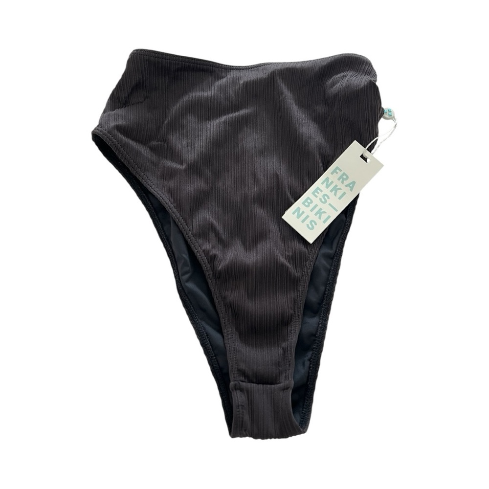 Frankie’s Bikinis Black High Waisted Ribbed Bikini Bottoms